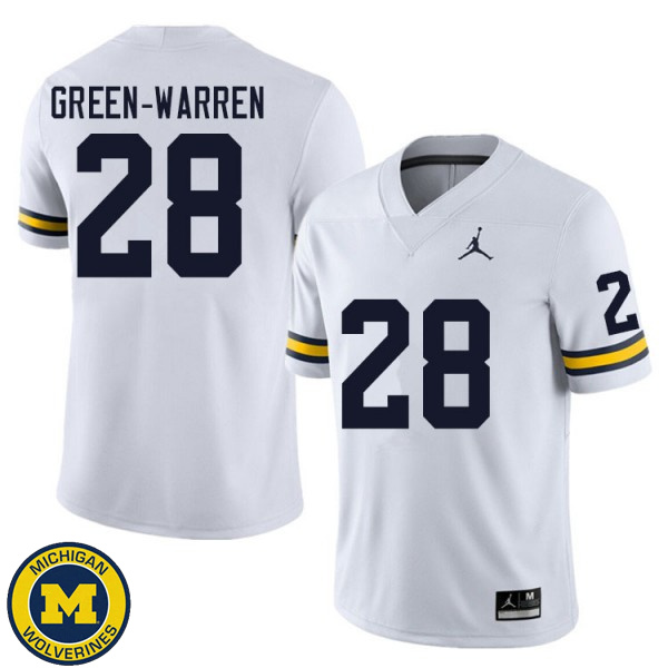 Men Michigan Wolverines #28 Darion Green-Warren White Embroidery Jersey